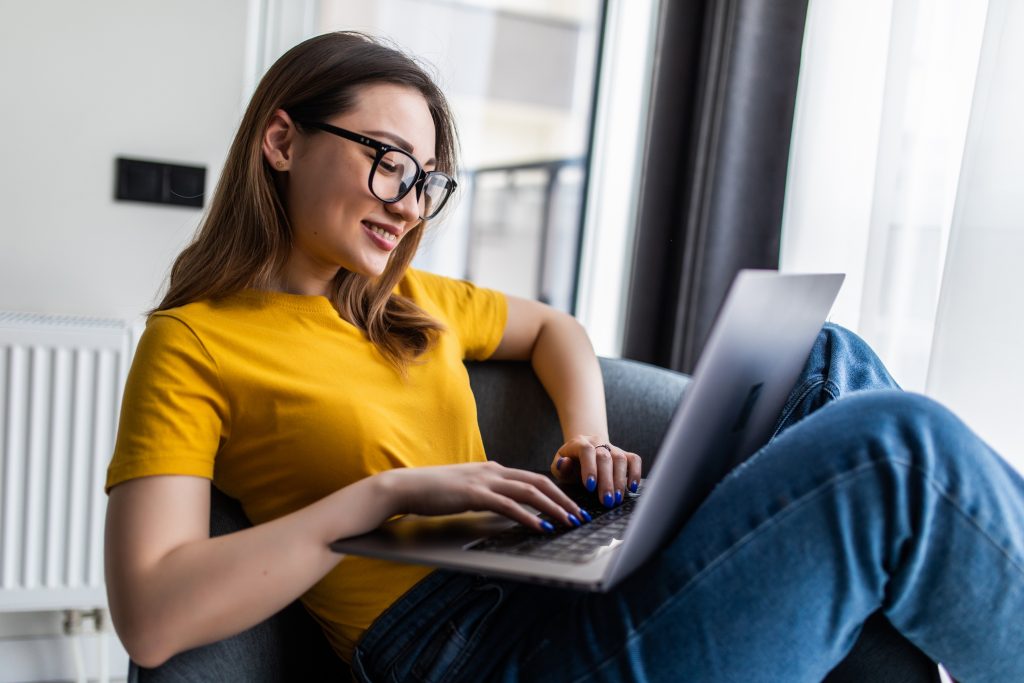 woman using laptop