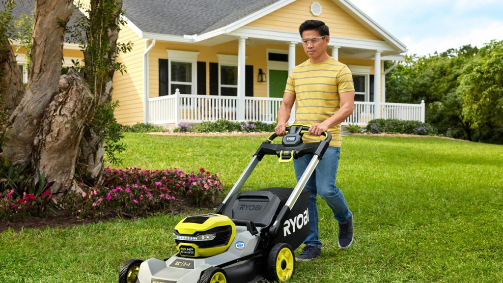 man mowing lawn