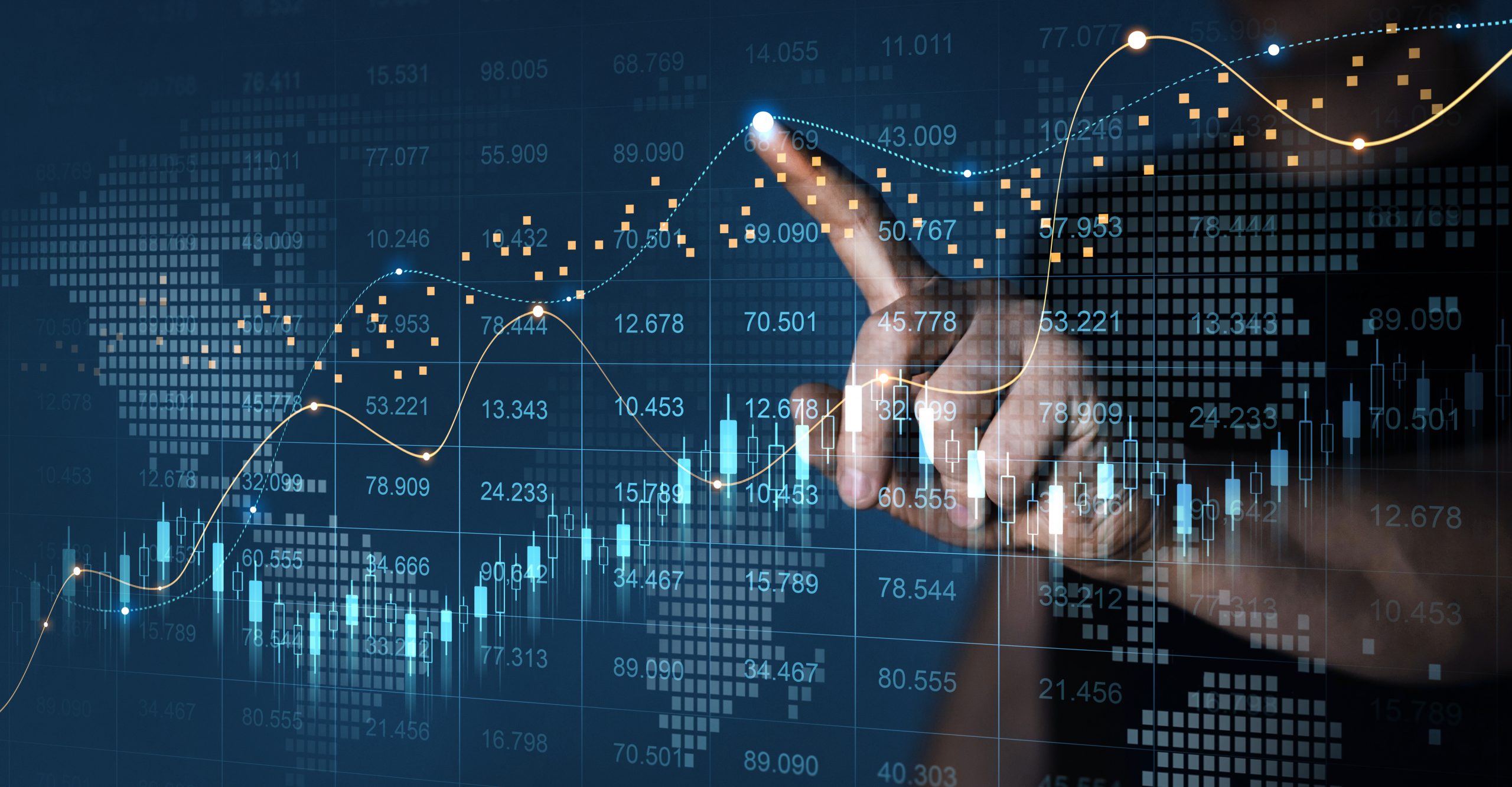 Trader analyzing data on virtual screen