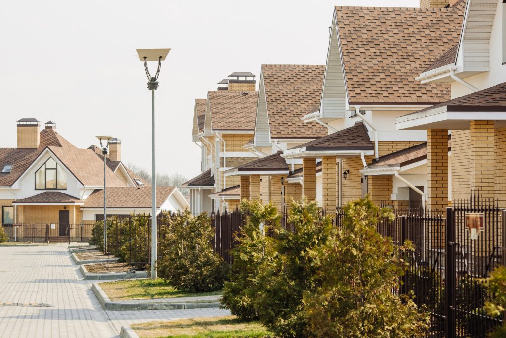 Street view on a  row of a modern residential house complex