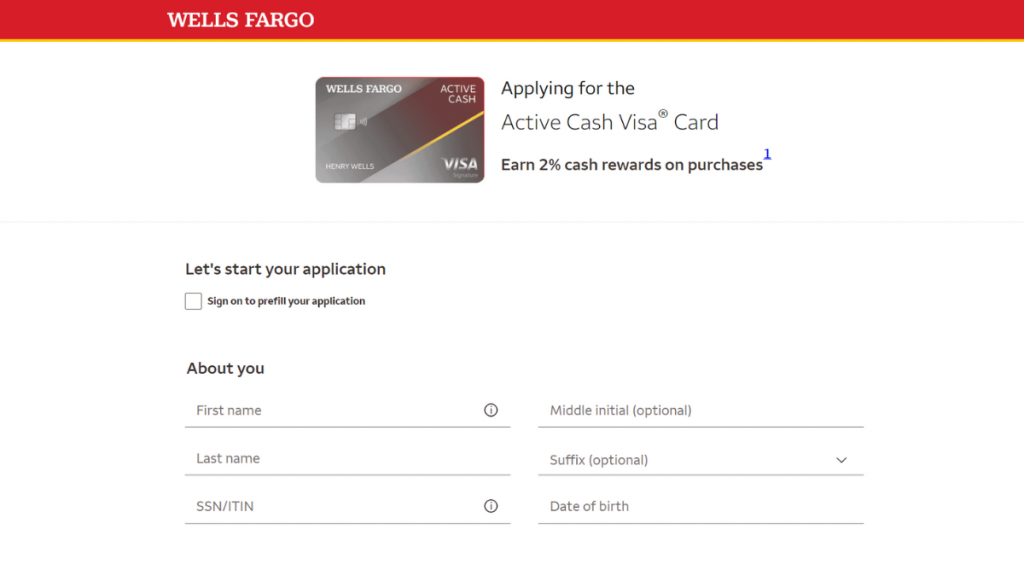 Wells Fargo Active Cash® Credit Card application