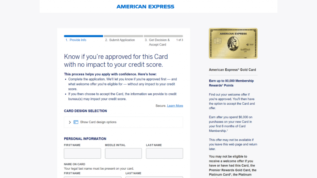 American Express® Gold Card application