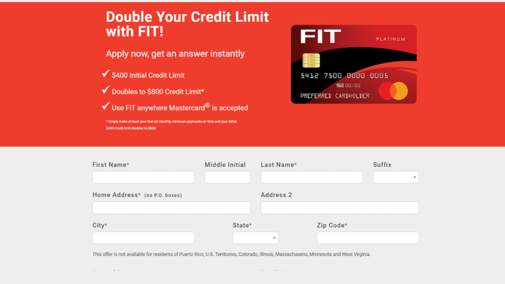 FIT™ Platinum Mastercard® application page