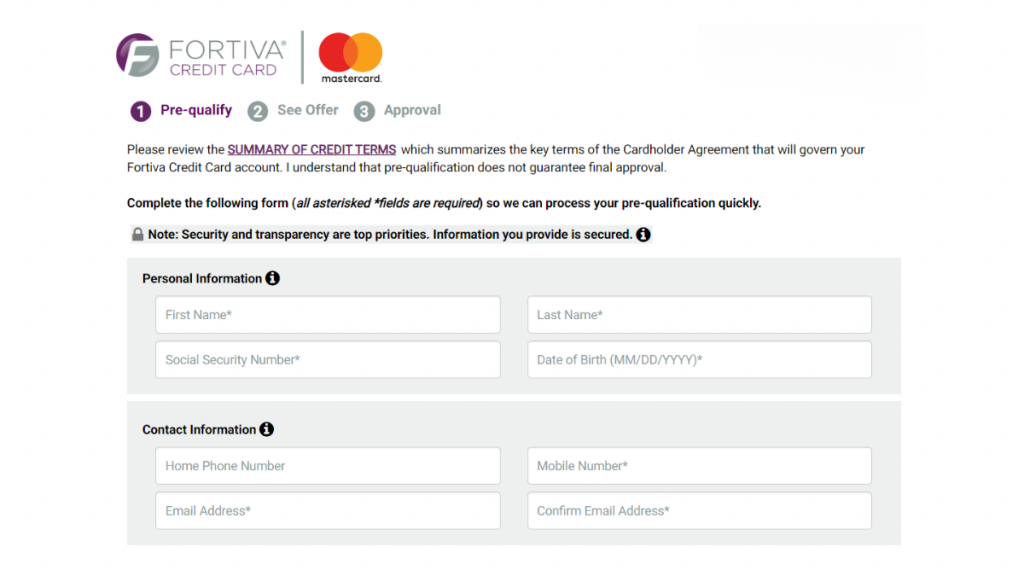 Fortiva® Mastercard® Credit Card application page