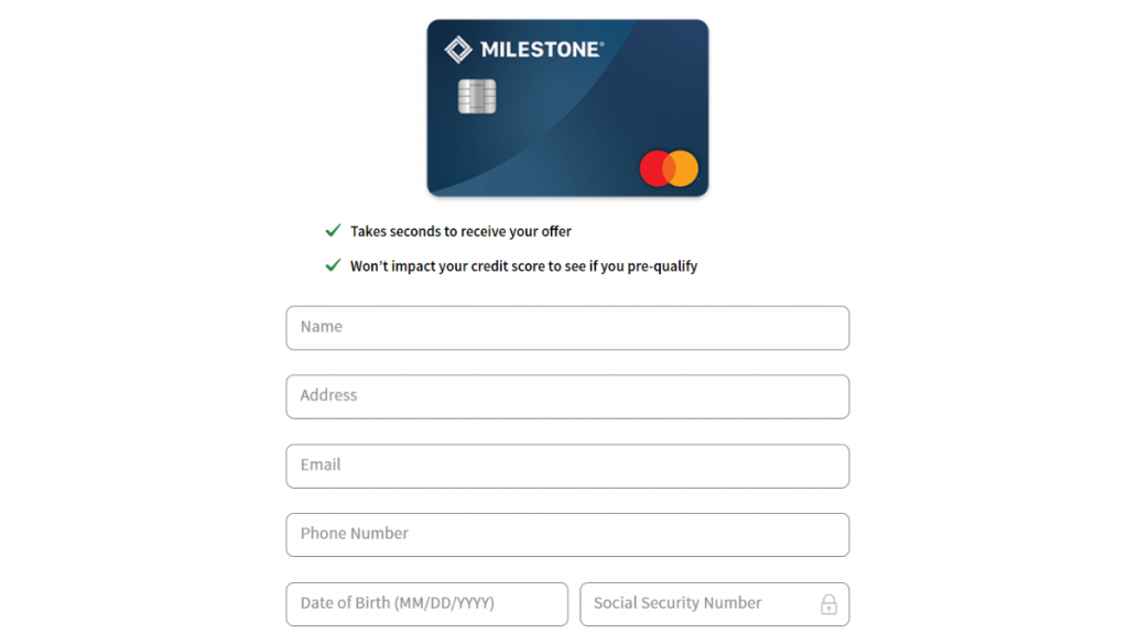 Milestone Mastercard® Credit Card application page