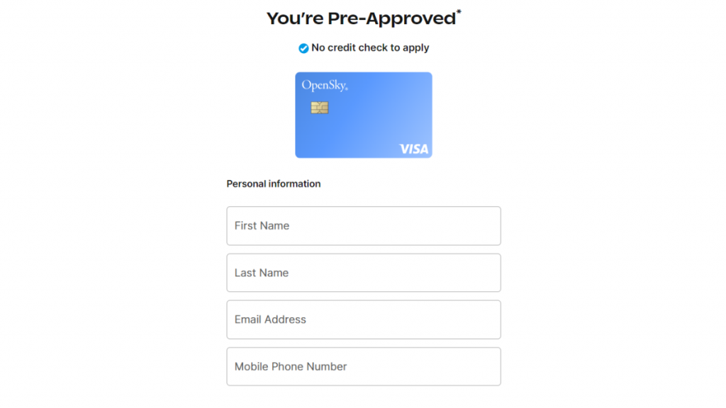 OpenSky® Secured Visa® application page