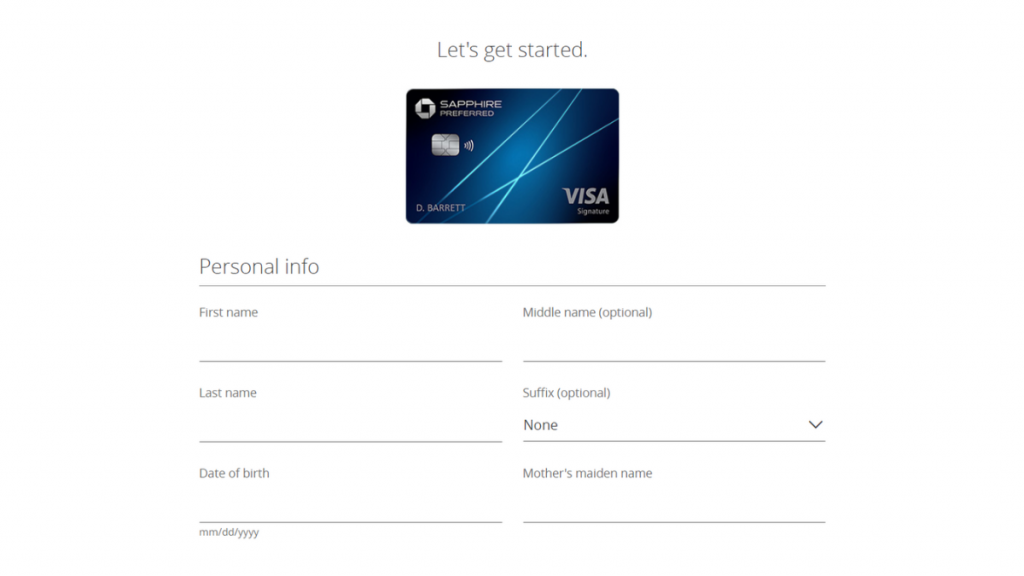 Chase Sapphire Preferred® Credit Card application page