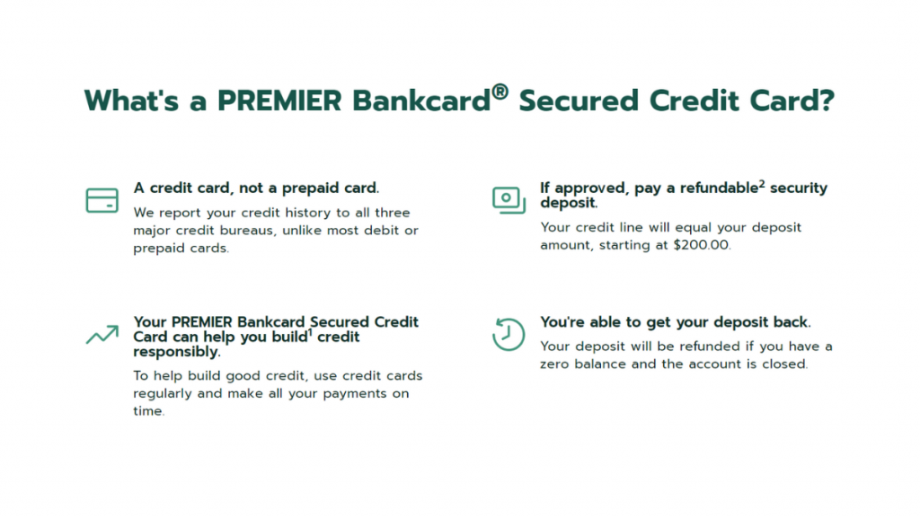 PREMIER Bankcard® Secured Credit Card benefits