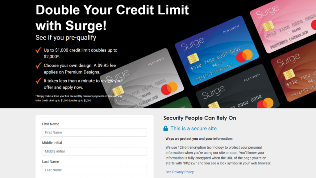 Surge® Platinum Mastercard® application page