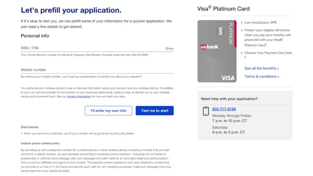 US Bank Visa Platinum® Card application